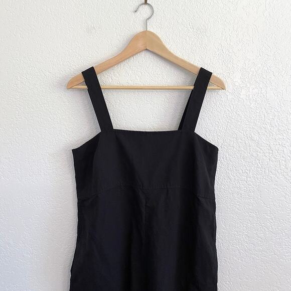 Uniqlo Linen Blend Wide Leg Jumpsuit Black Adjustable Straps Smocked Back Size M - Picture 3 of 11